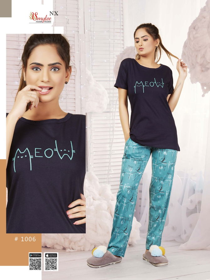 Smylee Moda Latest Fancy Designer Procian Discharge Print Sinker Hosiery Night Suits Collection